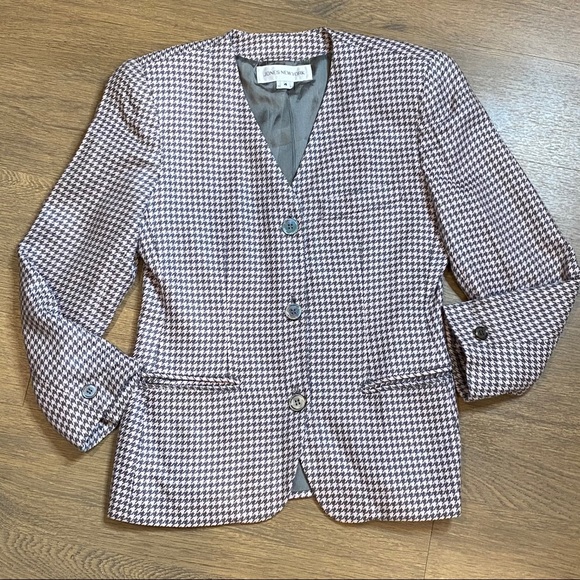Jones New York Pink & Gray Houndstooth Blazer Sz 4 - Picture 5 of 14